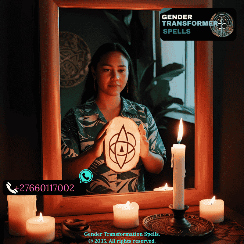 A person casting a candlelight spell in front of a mirror, holding a sigil.