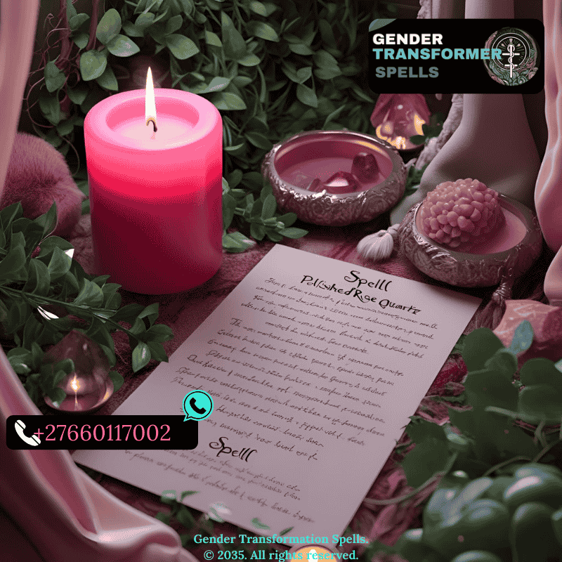 Feminine altar setup with rose quartz, pink candle, and handwritten spell.