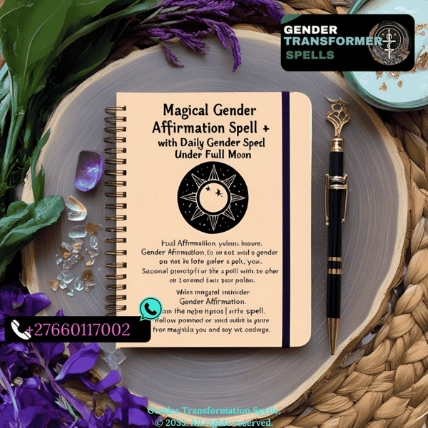 Magical notebook with daily gender affirmation spell under full moon.