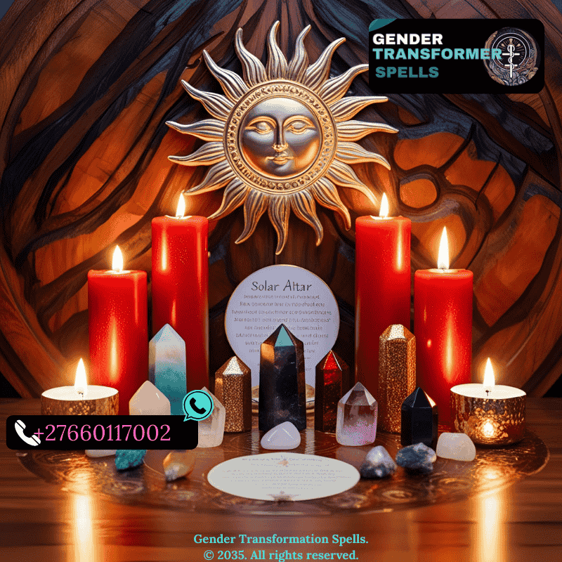 Solar altar with crystals, affirmations, and red-gold candles. (1)