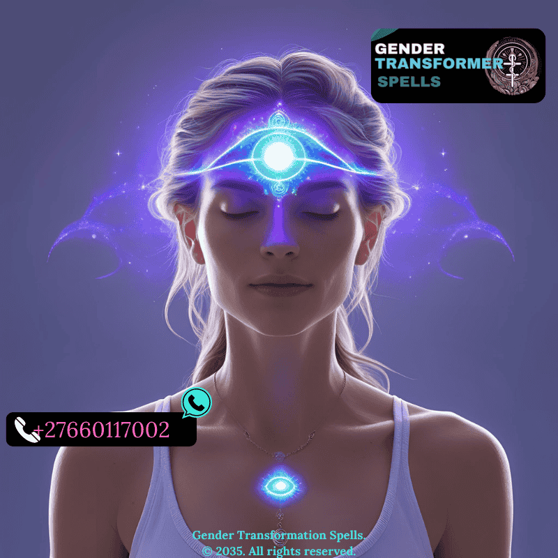 Person meditating with a glowing indigo light on forehead, symbolizing third eye activation and inner clarity. (1)