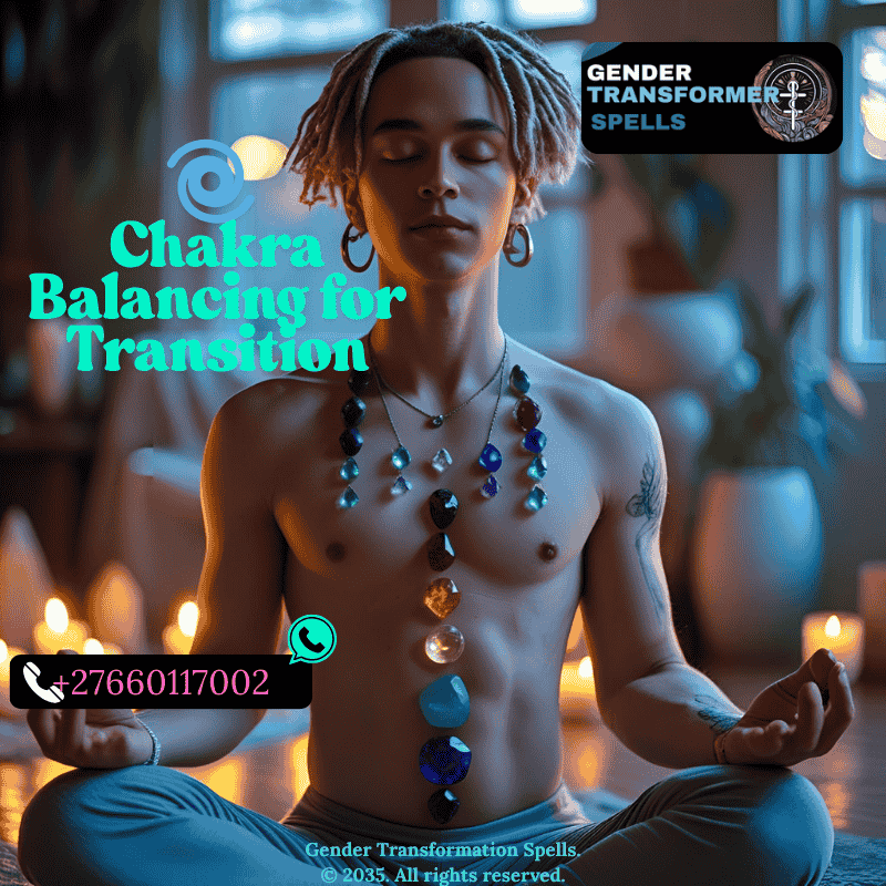 Trans person meditating with crystals on energy centers