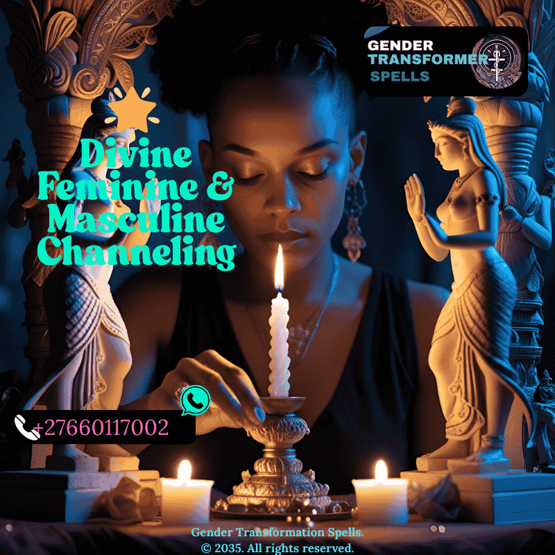 Trans woman lighting candle at altar of goddess figures