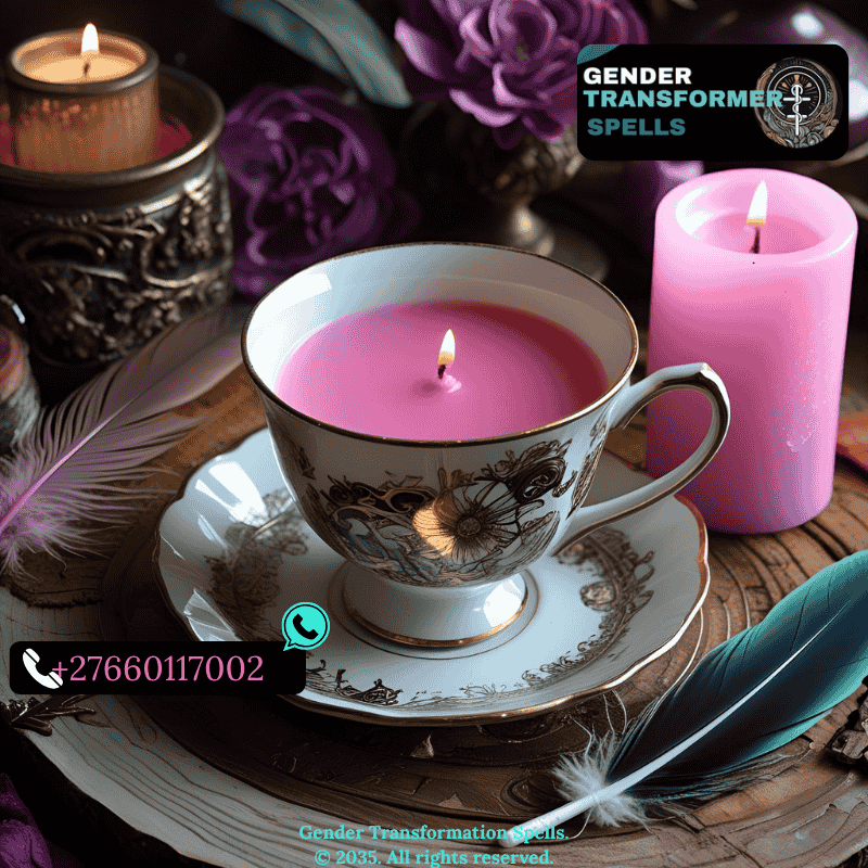 Voice ritual altar with a tea cup, feather, and pink candle (1)